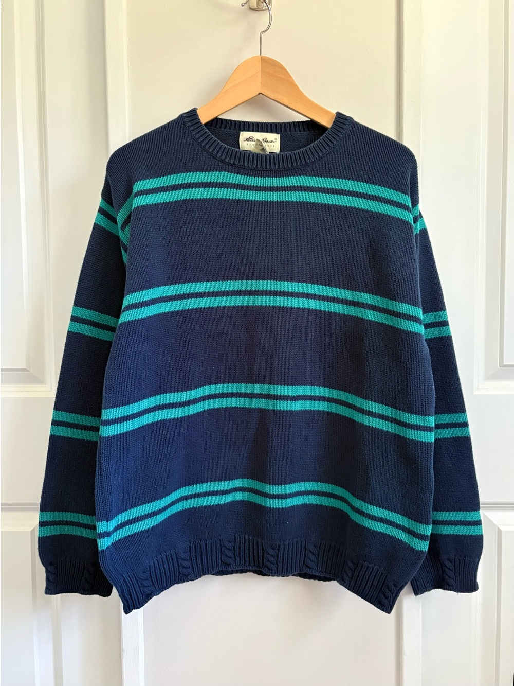 Vintage Eddie Bauer Cotton Striped Cable Trim Knit Sweater M